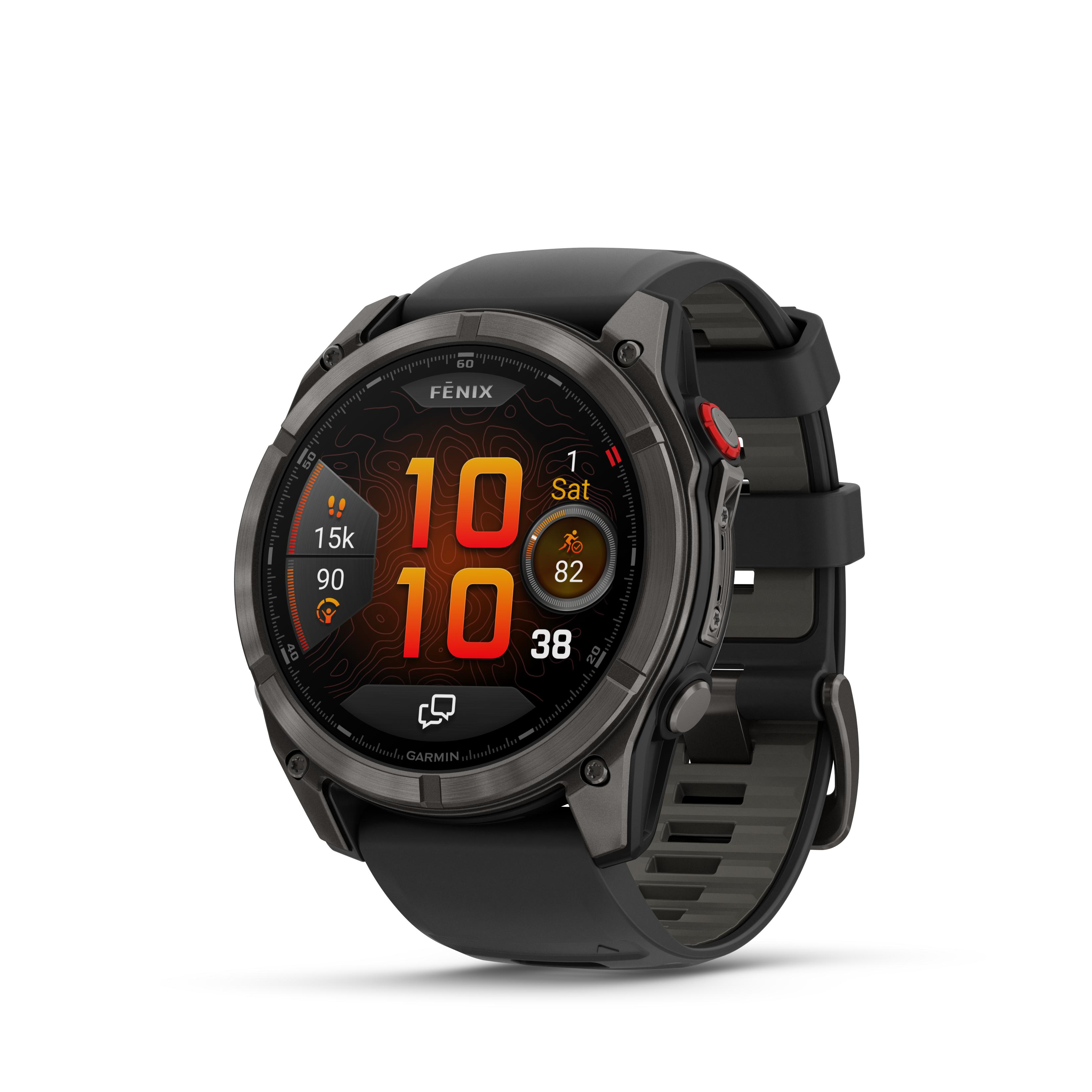 Deze Garmin smartwatch behoort tot de Fenix 8 pro collectie.
Referentienummer: 010-03199-01 

Deze Garmin smartwatch is nog verder ontwikkeld dan zijn voorgangers. Het multisport GPS horloge is speciaal ontworpen voor atleten en avonturiers die het onprakitsch vinden om een telefoon mee te nemen. Wanneer je op off-grid locaties komt, tot wel 50 mijl uit de kust, kun je met de inReach technologie van het horloge berichten verzenden en locatie-check-ins ophalen zodra je een satellietverbinding tot stand hebt gebracht, zonder dat je een telefoonverbinding nodig hebt. 
Ga je hardlopen? Zwemmen? Laat je telefoon achter en gebruik de LTE-verbinding van je horloge1 om berichten uit te wisselen en spraakoproepen te doen. Laat je vrienden je volgen door je locatie te delen met LiveTrack™ en locatie check-ins met behulp van de Garmin messenger™ app. Je hebt zelfs toegang tot de weersomstandigheden en weersverwachtingen.

Krijg nog meer inzicht in je gezondheid met het nieuwe evening report: Bereid je voor op morgen voordat je naar bed gaat met een herinnering aan je slaapbehoefte en de workout, het weer en evenementen van morgen. De smartwatch is ook voorzien van de nieuwe ECG-app**, de app maakt gebruik van sensoren om de elektrische signalen te registreren die je hartslag bepalen. Deze registratie wordt geanalyseerd om tekenen te ontdekken van een onregelmatig hartritme dat atriumfibrilleren (AFib) wordt genoemd.

Met een duikclassificatie van 40 meter, lekvrije metalen knoppen en ondersteuning voor duikactiviteiten op het gebied van scubaduiken en apneu kun je nieuwe diepten bereiken. Het horloge heeft een batterijduur van 27 dagen in smartwatch- modus en tot wel 15 dagen in always- on modus.

