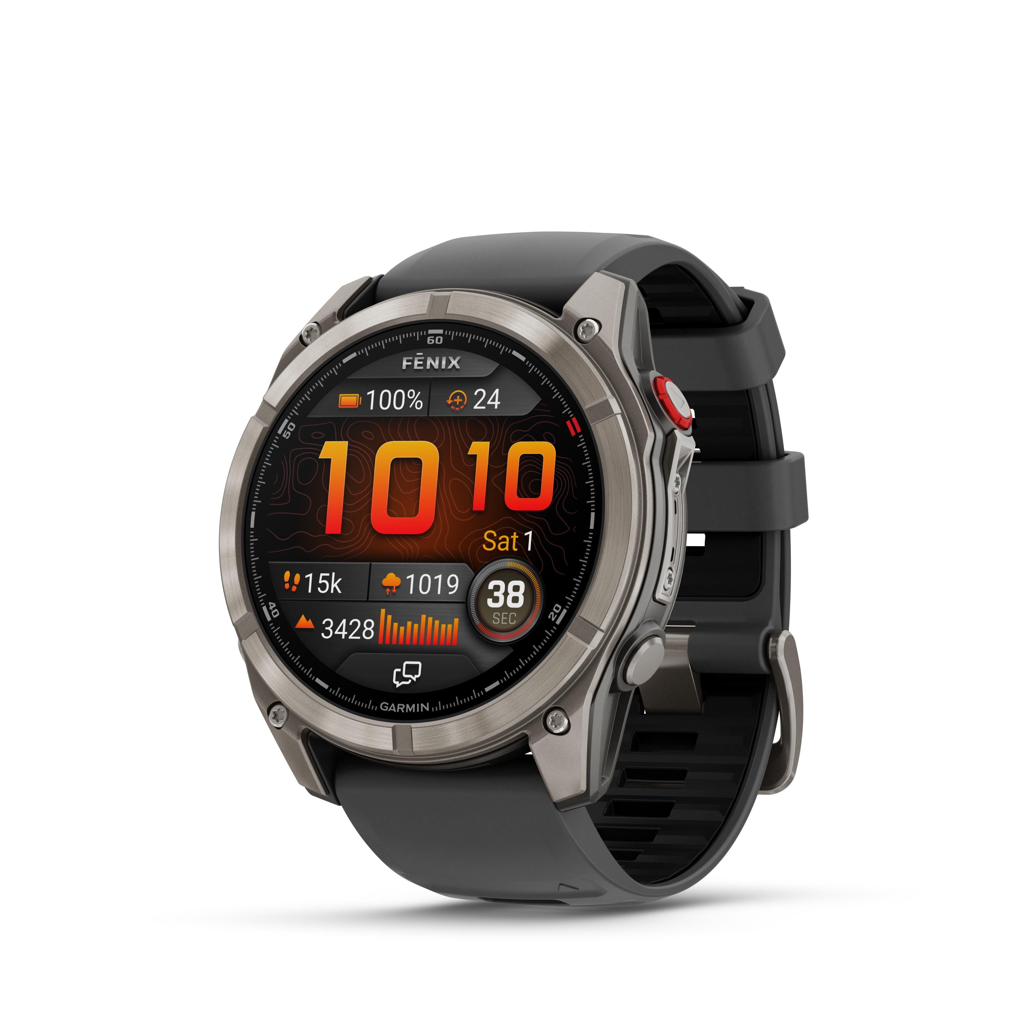 Deze Garmin smartwatch behoort tot de Fenix 8 pro collectie.
Referentienummer: 010-03199-11 

Deze Garmin smartwatch is nog verder ontwikkeld dan zijn voorgangers. Het multisport GPS horloge is speciaal ontworpen voor atleten en avonturiers die het onprakitsch vinden om een telefoon mee te nemen. Wanneer je op off-grid locaties komt, tot wel 50 mijl uit de kust, kun je met de inReach technologie van het horloge berichten verzenden en locatie-check-ins ophalen zodra je een satellietverbinding tot stand hebt gebracht, zonder dat je een telefoonverbinding nodig hebt. 
Ga je hardlopen? Zwemmen? Laat je telefoon achter en gebruik de LTE-verbinding van je horloge1 om berichten uit te wisselen en spraakoproepen te doen. Laat je vrienden je volgen door je locatie te delen met LiveTrack™ en locatie check-ins met behulp van de Garmin messenger™ app. Je hebt zelfs toegang tot de weersomstandigheden en weersverwachtingen.

Krijg nog meer inzicht in je gezondheid met het nieuwe evening report: Bereid je voor op morgen voordat je naar bed gaat met een herinnering aan je slaapbehoefte en de workout, het weer en evenementen van morgen. De smartwatch is ook voorzien van de nieuwe ECG-app**, de app maakt gebruik van sensoren om de elektrische signalen te registreren die je hartslag bepalen. Deze registratie wordt geanalyseerd om tekenen te ontdekken van een onregelmatig hartritme dat atriumfibrilleren (AFib) wordt genoemd.

Met een duikclassificatie van 40 meter, lekvrije metalen knoppen en ondersteuning voor duikactiviteiten op het gebied van scubaduiken en apneu kun je nieuwe diepten bereiken. Het horloge heeft een batterijduur van 27 dagen in smartwatch- modus en tot wel 15 dagen in always- on modus.
