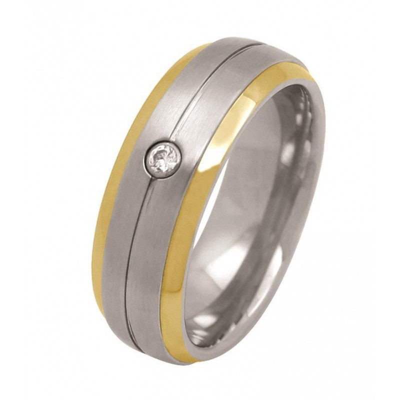 Stalen ring Dbl met zirk. maat 56