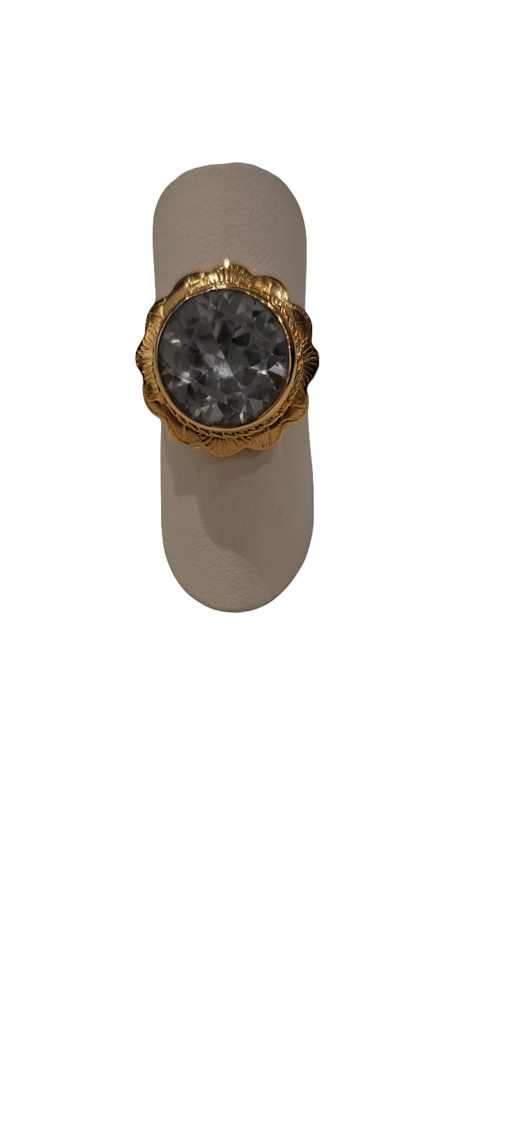 gouden vintage damesring met blauwe steen