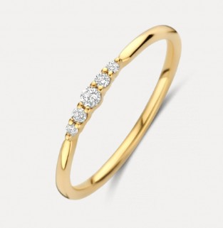 Geelgouden ring met schitterende briljant geslepen diamanten met een totaal gewicht van 0.08 crt. in de kwaliteit H/Si.