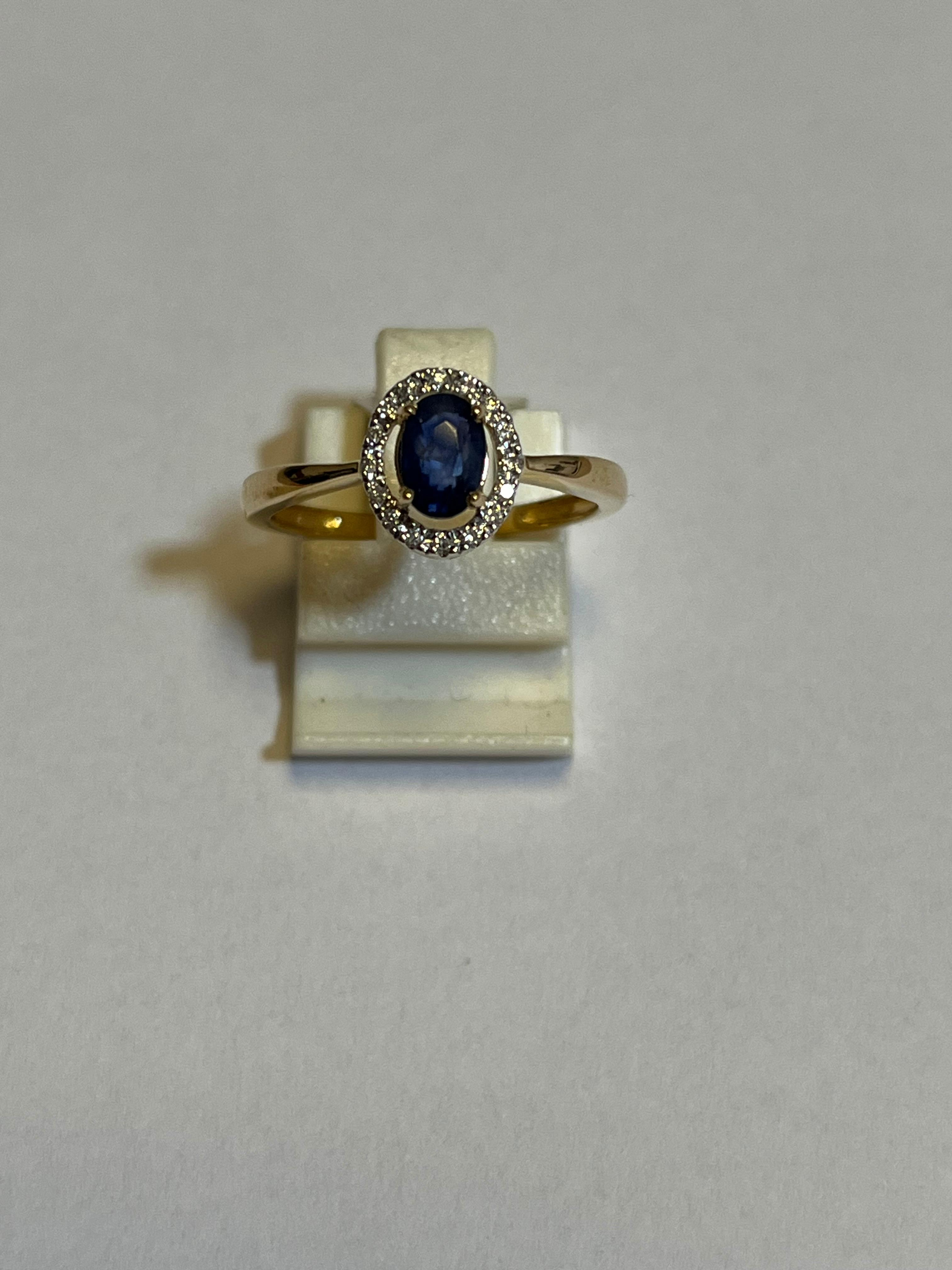 Gouden ring diamant/saffier we/p1 maat 17