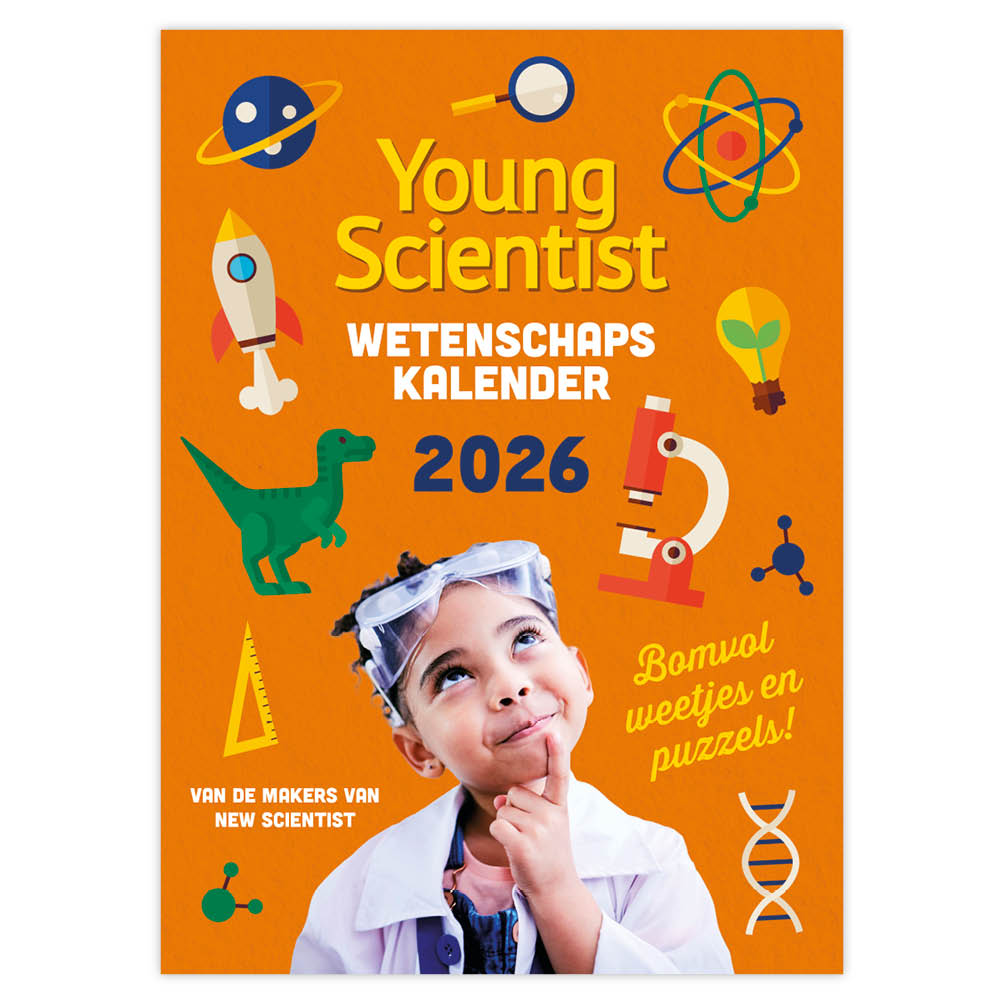 Deze kalender voor kinderen van 8 tot 12 jaar staat boordevol gekke vragen over de aarde, dieren, techniek, de ruimte en ons lichaam.
Waar zit het langste bot in je lichaam? Waarom is vogelpoep wit en niet bruin? Weet jij het verschil tussen een komeet en een vallende ster?
Het antwoord op deze en nog veel meer toffe vragen lees je in deze scheurkalender. De redactie van New Scientist verzamelde de grappigste feitjes, leukste proefjes en uitdagendste puzzels. Van de ruimte tot dino’s en van techniek tot het menselijk lichaam: de hele wetenschap komt voorbij!