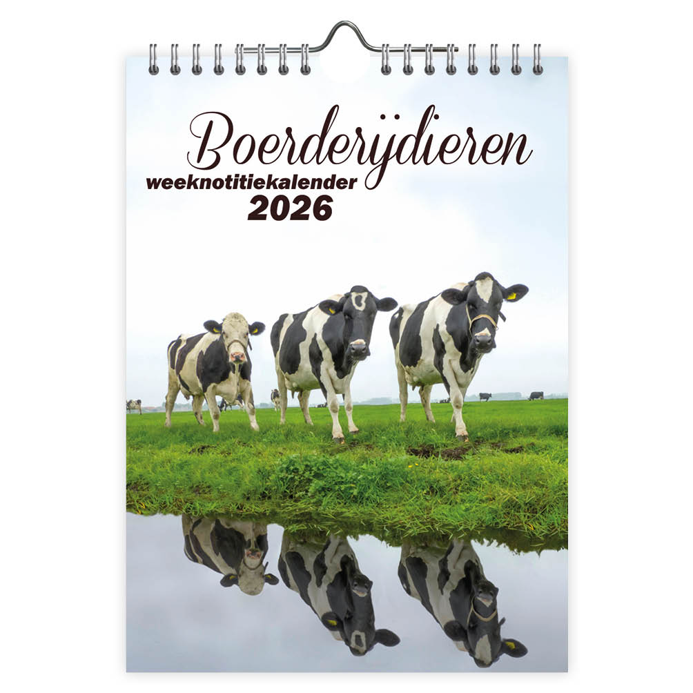 Deze handige weeknotitiekalender bevat alle Nederlandse en Belgische feest- en vakantiedagen en heeft veel ruimte voor notities. Daarnaast geniet je elke week van een andere foto van verschillende boederijdieren.
