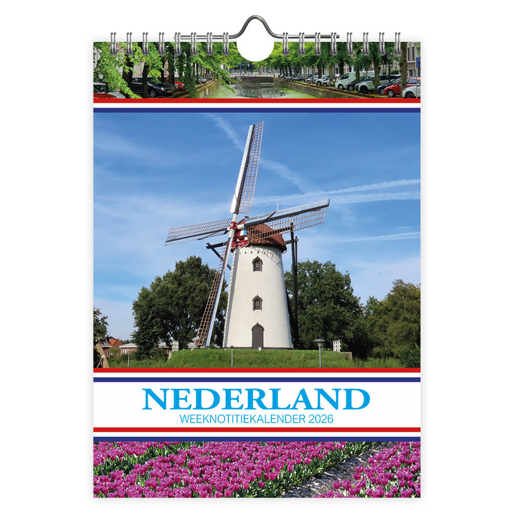 Deze handige kalender bevat tientallen prachtige kleurenfoto’s van Nederland, uit verschillende provinciën. Daarnaast bevat de kalender alle Nederlandse feest-en vakantiedagen en bied veel ruimte voor notities. De kalender is tweetalig (Nederlands, Engels), heeft een handige ringband en is eenvoudig op te hangen. Ook leuk als cadeau!