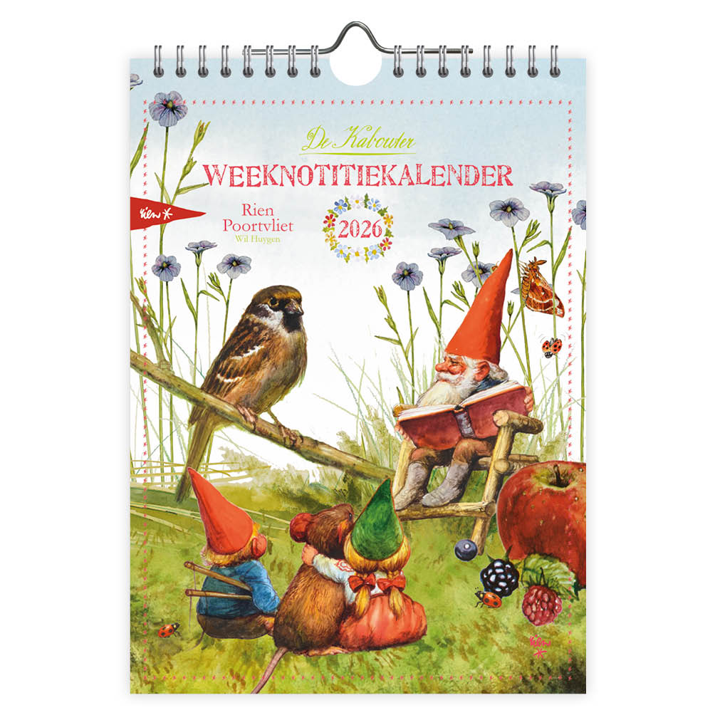 Deze handige en vrolijke weeknotitiekalender bevat alle Nederlandse en Belgische feest- en vakantiedagen en heeft veel ruimte voor notities. In één oogopslag zie je de planning voor de hele week. De kalender kenmerkt zich door prachtige tekeningen van de kabouter van Rien Poortvliet.