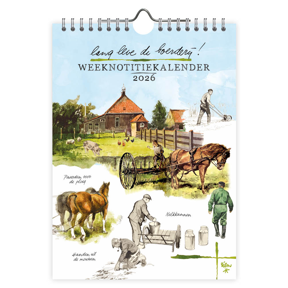 Weeknotitiekalender van Lang leve de boerderij, met tekeningen van Rien Poortvliet. Deze kalender laat het leven en werken op en rond de boerderij zien en zorgt voor talloze gezellige sfeerbeelden.
* Met alle Nederlandse en Belgische Feest- en vakantiedagen.
* Met veel ruimte voor notities