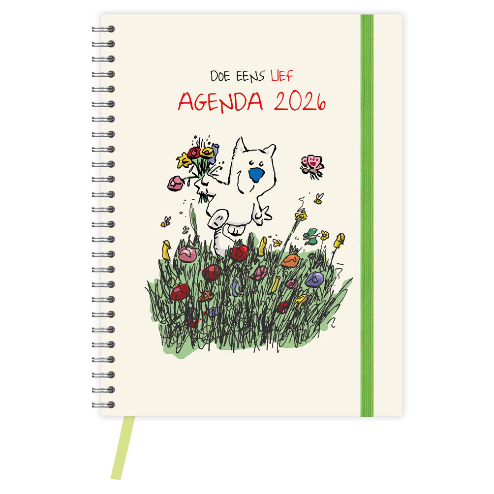 De agenda staat vol prachtige en lieve illustraties. ‘Doe eens lief’ is een concept van illustrator Willem Ritstier en kenmerkt zich door de vriendelijke illustraties in een zacht kleurenpallet. Dit lieve cartoonfiguur geeft op subtiele wijze positiviteit, troostende woorden en levenswijsheden. Met teksten als: “Vooruit kijken begint nu”, “Geluk zit ook tussen je oren”, “Geniet van de simpele dingen in het leven” en “Je mag altijd dromen”.
Inclusief alle Nederlandse en Belgische feest- en vakantiedagen en voorzien van praktische overzichten. De agenda heeft een zachte kaft, door de ringband blijft de agenda eenvoudig open liggen. Zeer praktisch in gebruik door het leeslint en sluitelastiek.
Ritstier is een succesvolle scenarist, cartoonist en grafisch ontwerper, bekend van strips in diverse stripbladen (zoals Kuifje en Donald Duck) en in een aantal kranten (zoals Algemeen Dagblad en de Telegraaf).
Formaat: 18 x 24 cm