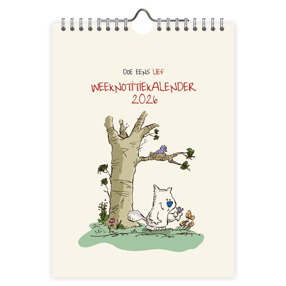 Deze handige weeknotitiekalender bevat alle Nederlandse en Belgische feest- en vakantiedagen en heeft veel ruimte voor notities. ‘Doe eens lief’ is een concept van illustrator Willem Ritstier en kenmerkt zich door de vriendelijke illustraties in een zacht kleurenpallet. Deze lieve kat geeft op subtiele wijze positiviteit, troostende woorden en levenswijsheden. Met teksten als: “Vooruit kijken begint nu”, “Geluk zit ook tussen je oren”, “Geniet van de simpele dingen in het leven” en “Je mag altijd dromen”.
Ritstier is een succesvolle scenarist, cartoonist en grafisch ontwerper, bekend van strips in diverse stripbladen (zoals Kuifje en Donald Duck) en in een aantal kranten (zoals Algemeen Dagblad en de Telegraaf).
Formaat: 16,5 x 23 cm
