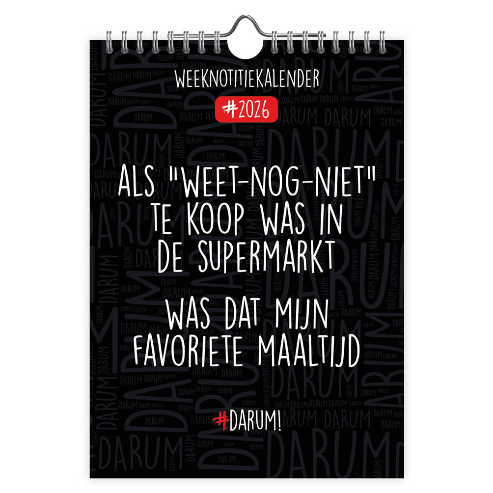Deze handige weeknotitiekalender van Darum! is inclusief alle Nederlandse en Belgische feest- en vakantiedagen en heeft veel ruimte voor notities. Elke week is voorzien van een originele Darum-quote om je te inspireren jezelf niet al te serieus te nemen :-)
Formaat: 16,5 x 23 cm