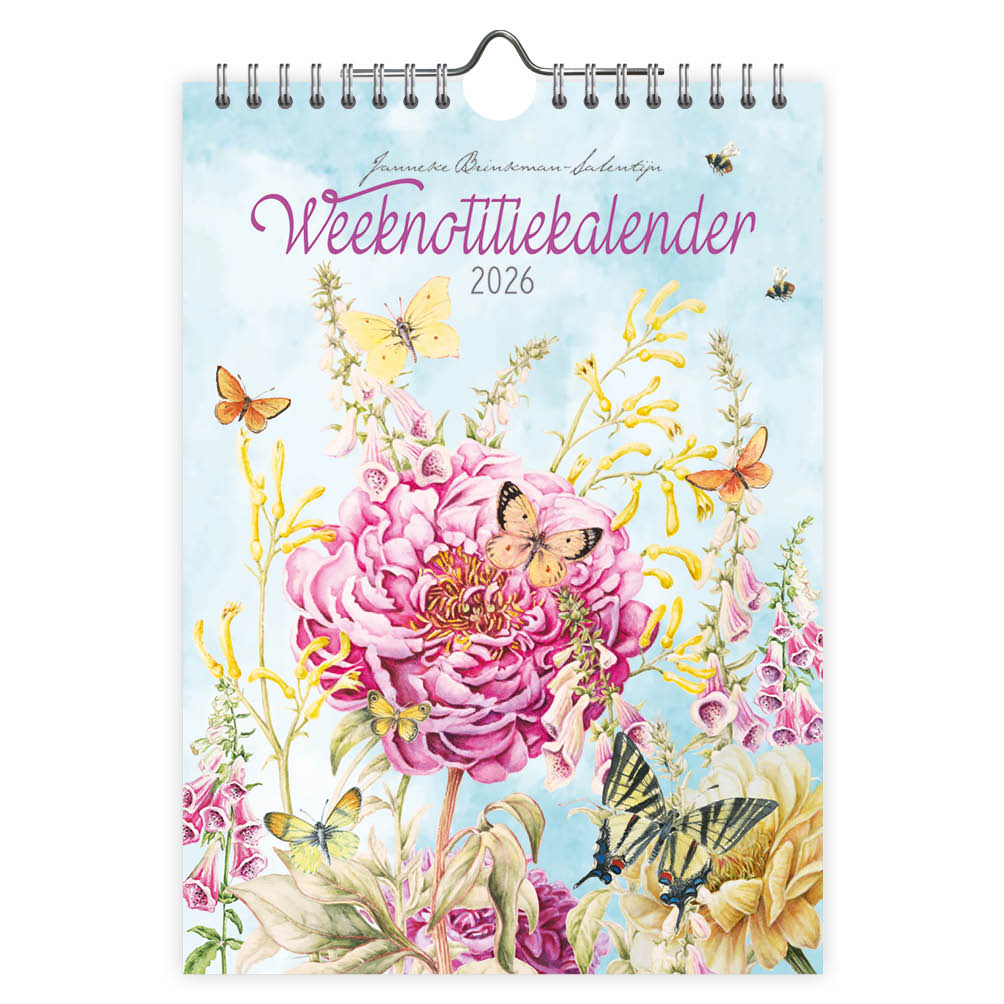 Stijlvolle weeknotitiekalender van Janneke Brinkman-Salentijn inclusief alle Nederlandse en Belgische feest- en vakantiedagen. Deze kalender is makkelijk op te hangen en heeft een ruim weekoverzicht, waardoor er veel notitieruimte is. Al meer dan 25 jaar maakt Janneke Brinkman iedere maand een nieuwe aquarel van bloemen die haar op dat moment inspireren; deze kalender bevat veel recente werken.
Formaat: 16,5 x 23 cm