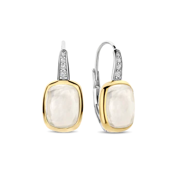 Ti Sento Milano - Zilveren oorhangers bezet met zirconia en parelmoer, deels verguld - 78041MW
