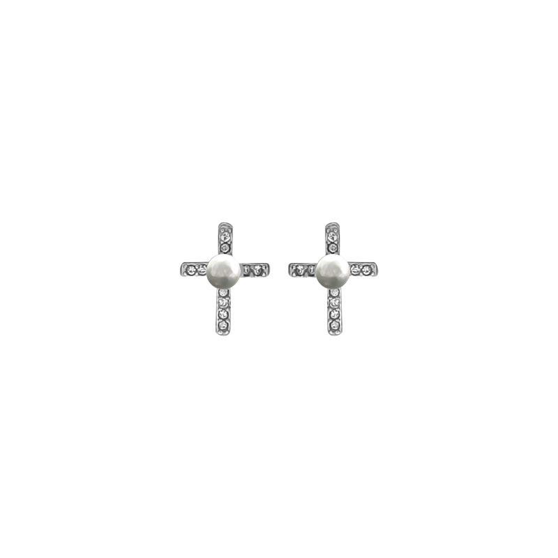 MY iMenso ODM "FWP Cross 4mm pearl" earstuds (925/rhod-plated)
