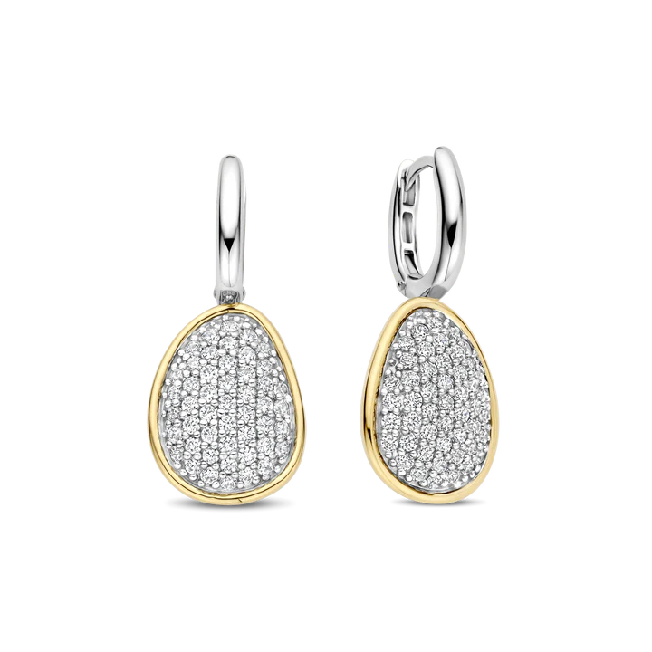 Ti Sento Milano - Zilveren klapcreolen met bicolor aanhanger deels verguld en pavé bezet met zirconia's - 78027ZY