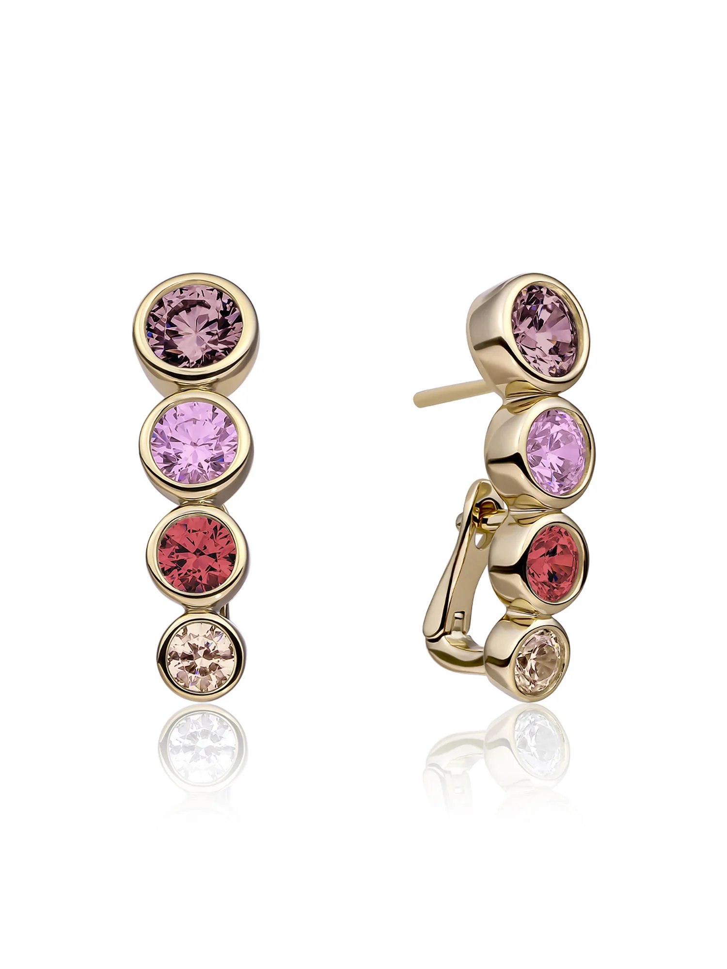 Elegante oorbellen met fonkelende multicolour zirconia. Stijlvol en speels, perfect voor een moderne, luxe look.