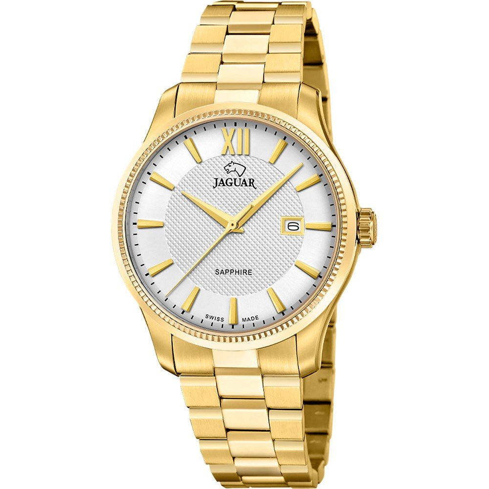 Ontdek de elegante J1044/1 horloge met ronde kast van roestvrij staal en saffierglas. Dit prachtige polshorloge heeft een goudkleurige band en een handige datumaanduiding. Perfect voor zowel formele als casual gelegenheden. Draag het als een statementstuk om je outfit verfijnd en stijlvol te maken. Voeg een vleugje luxe toe aan je pols!