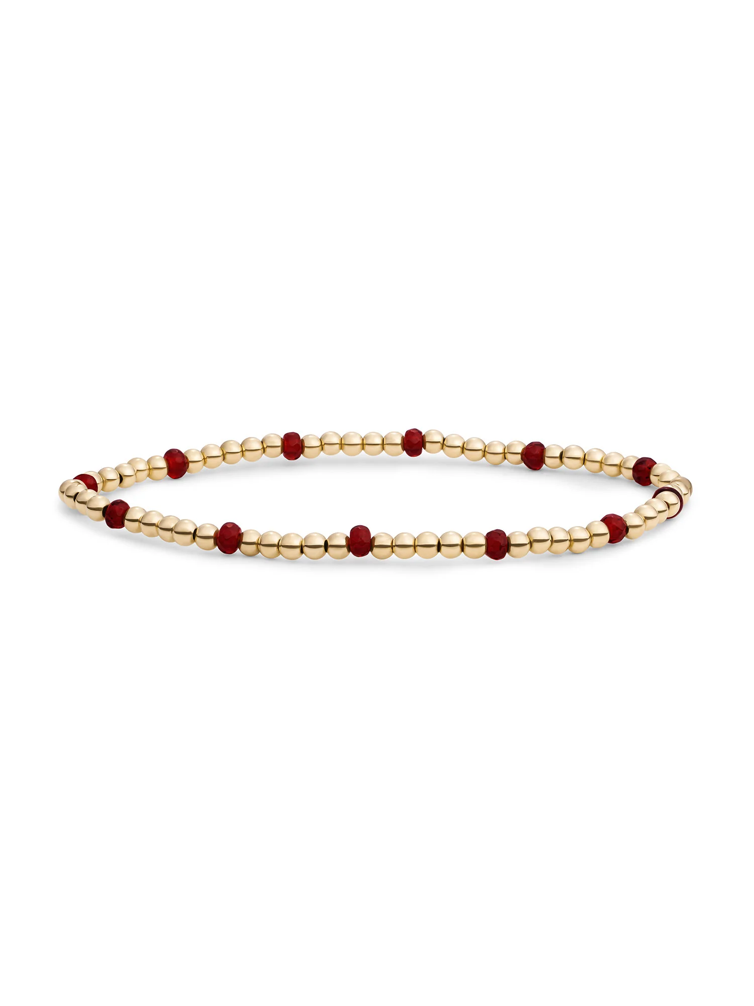 Krachtige armband met ruby quartz edelstenen in een unieke reverse roundel-vorm. Een stijlvol statement dat elegantie en karakter combineert.