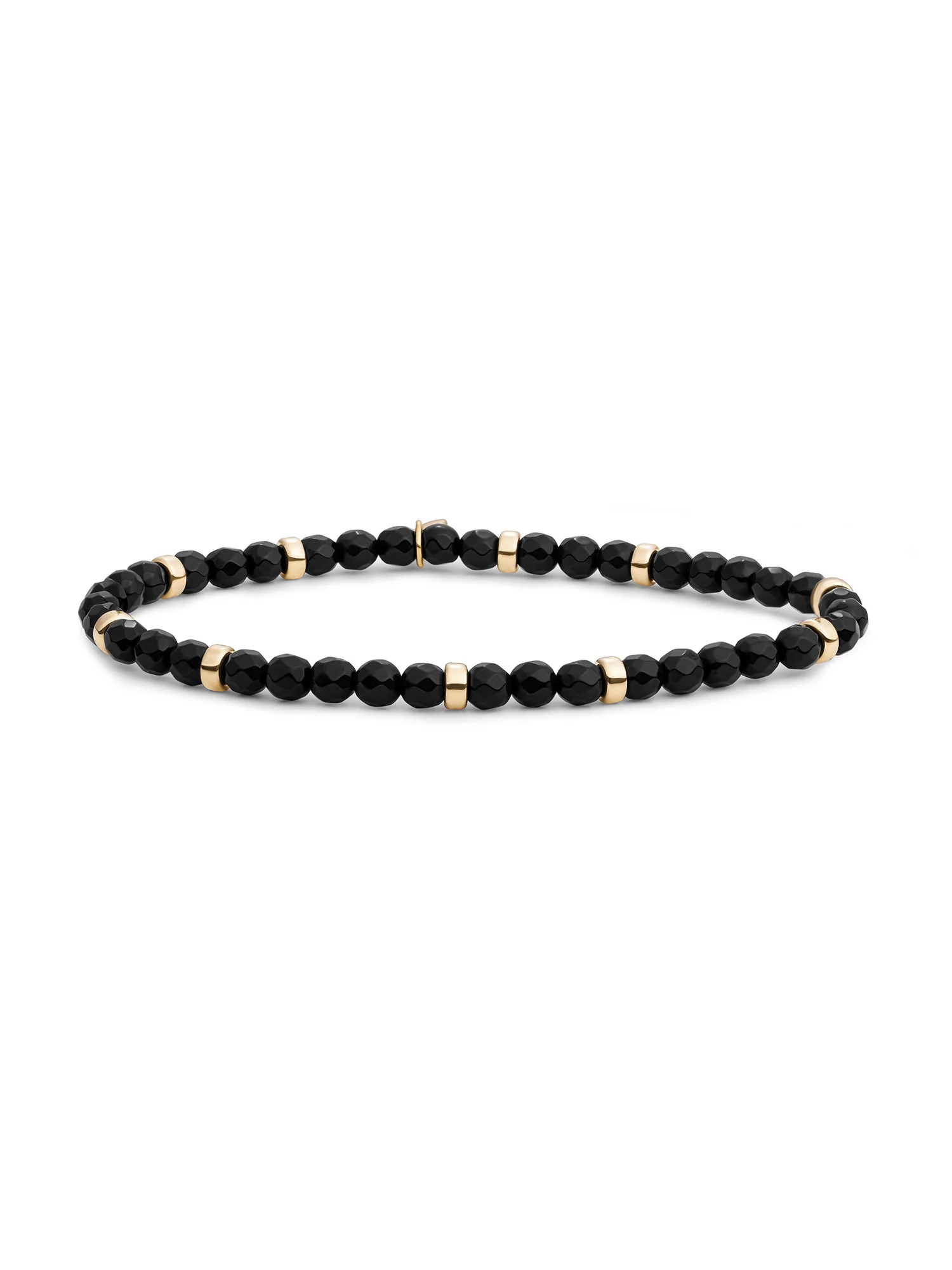 Stijlvolle armband met diepe zwarte onyx edelstenen in ronde vorm. Elegant en tijdloos, een veelzijdig sieraad voor elke gelegenheid.