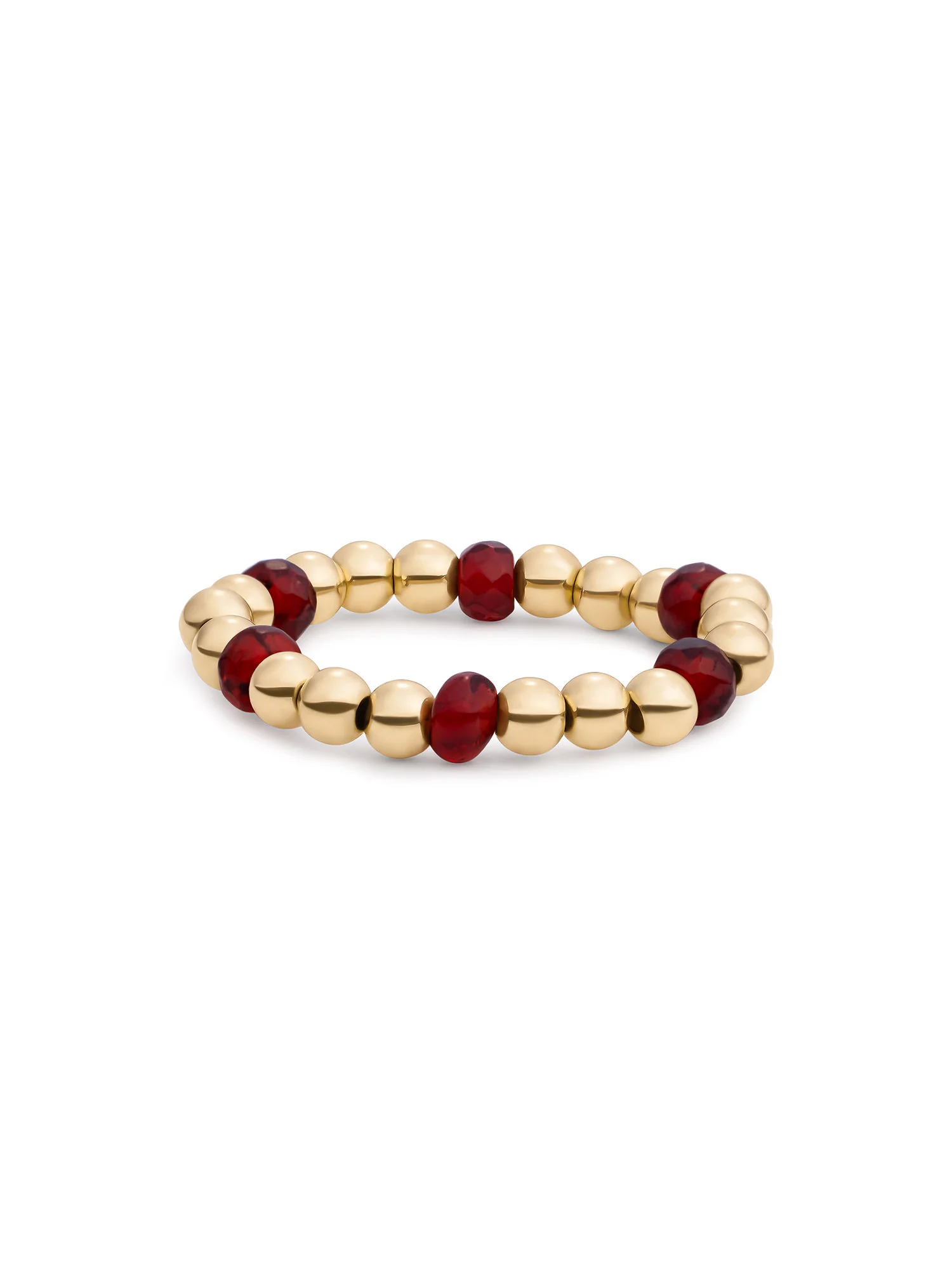 Verfijnde ring met ruby quartz roundel kralen. Elegant en krachtig, een tijdloos sieraad dat kleur en luxe toevoegt.