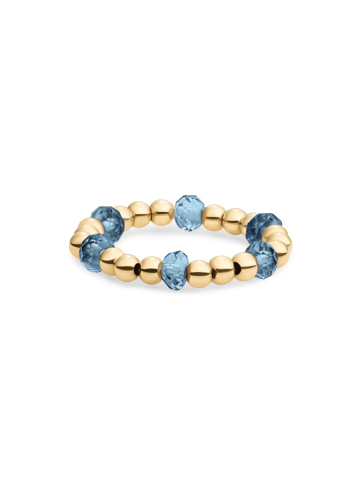Stijlvolle ring met ocean topaz quartz roundel kralen. Sprankelend en elegant, een tijdloos sieraad dat luxe en verfijning uitstraalt.