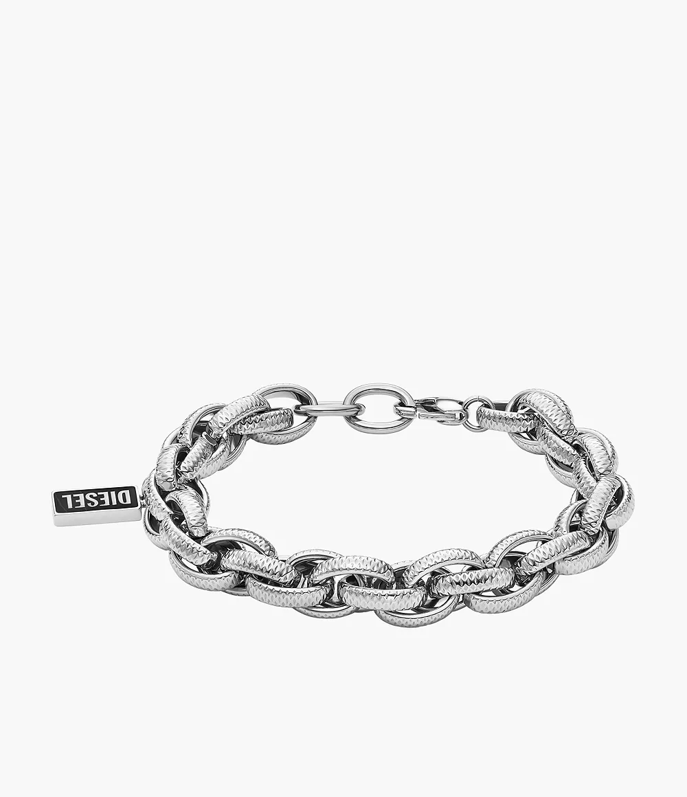 De roestvrijstalen Diesel Steel armband DX1514040 heeft een brede, getextureerde schakel. Deze opvallende armband is perfect voor wie van een sportieve en onderscheidende stijl houdt. 