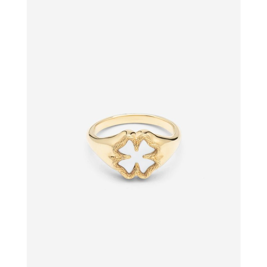 Signet Ring Katja Clover Mother of Pearl Gold Vermeil