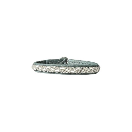 Julevu saami armband met zilver- tindraad en elandenleer en -gewei, model Svea, petrol, 18.5cm.