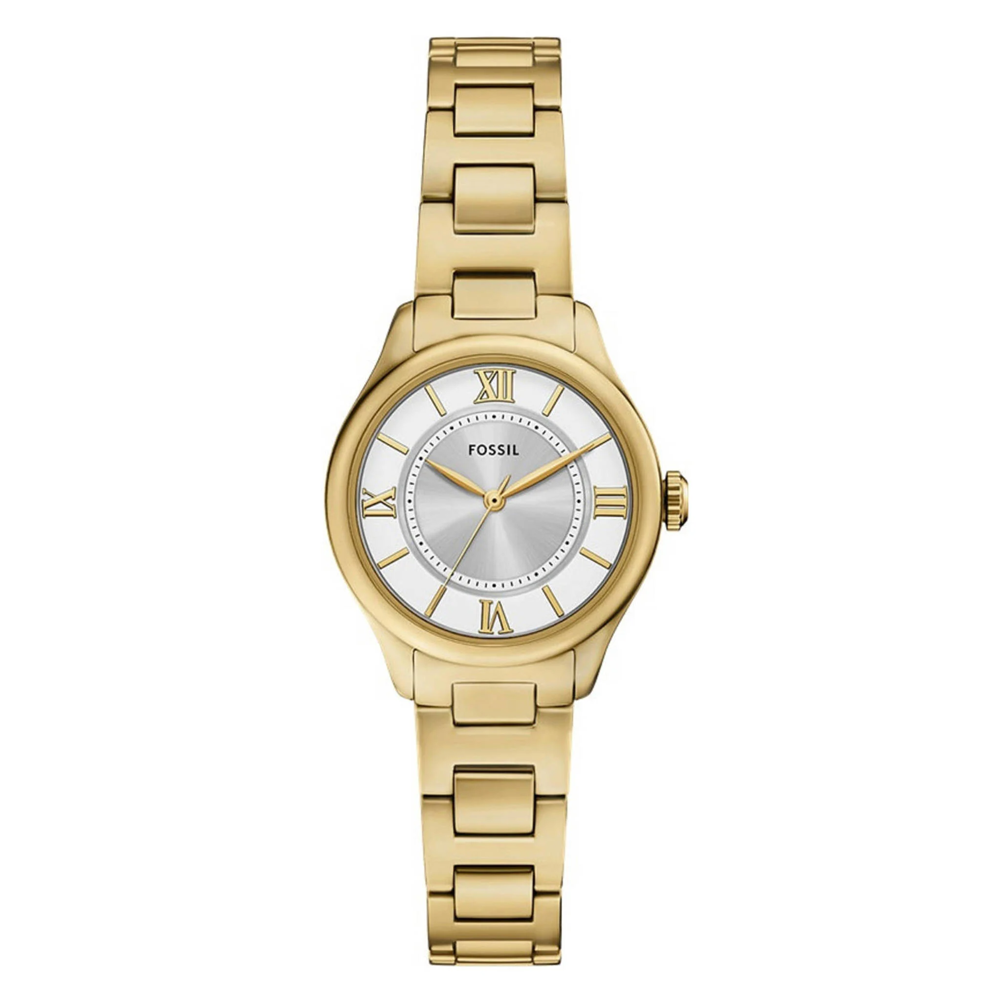 De FOSSIL GILMORE HORLOGE ES5421 is een elegante polshorloge met een gouden metalen band. Het horloge heeft geen datumaanduiding, wat de minimalistische uitstraling benadrukt. Perfect voor formele gelegenheden of zakelijke settings. 