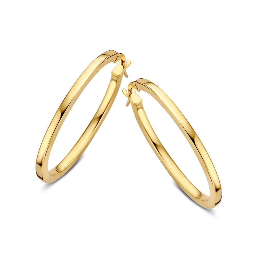 Excellent Jewelry geelgouden oorringen in ovale vorm met vierkante buis.