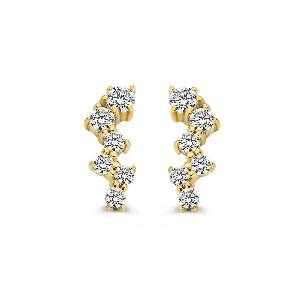 Excellent Jewelry geelgouden oorstekers met zirkonia's in speelse zetting.
