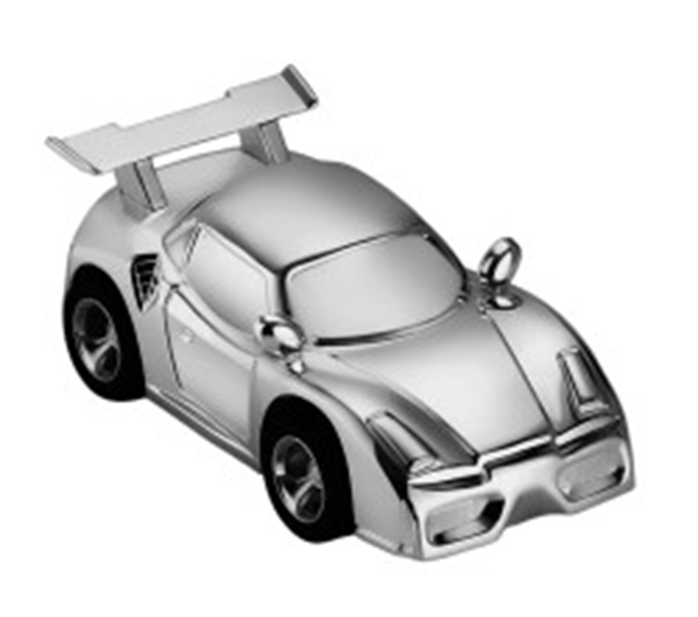 De "Verzilverde spaarpot sportwagen | WG-06299-Z" heeft een glanzende afwerking en is ideaal als decoratief cadeau voor geboortes of als doopgeschenk. Het is een verzilverde spaarpot in de vorm van een sportwagen, perfect om jonge ouders aan te moedigen te sparen voor hun kind. Dit product draagt bij aan de eerste spaarervaring van een kind.