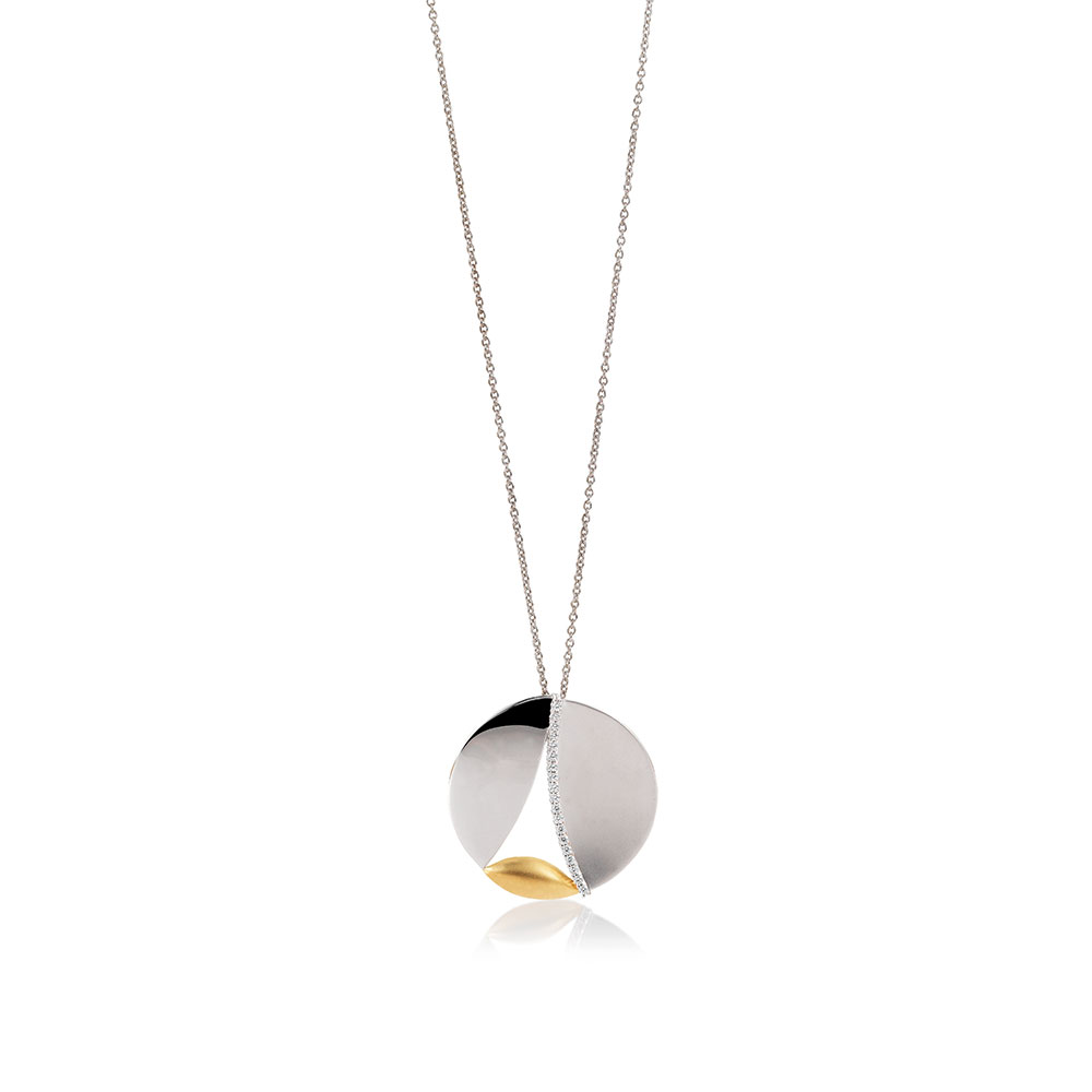 Zilveren bicolor hanger met zirkonia. excl. collier