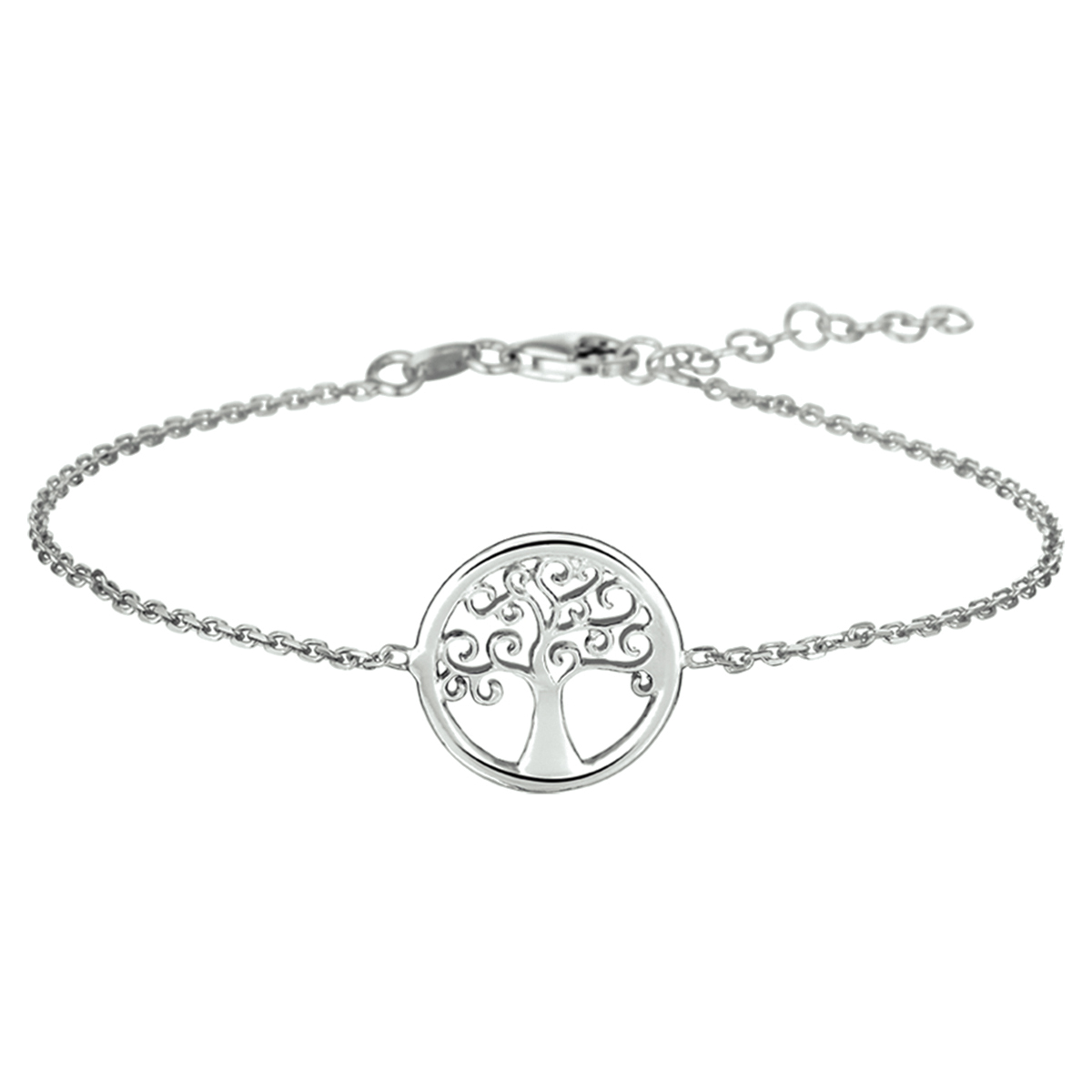 Mooi gerhodineerd 925 zilveren 1.5mm anker armband uitgevoerd met een gedetailleerde levensboom en een stevige karabijn sluiting. De ronde hanger heeft een diameter van 15.5mm. De lengte bedraagt 17cm met 3cm extensie.