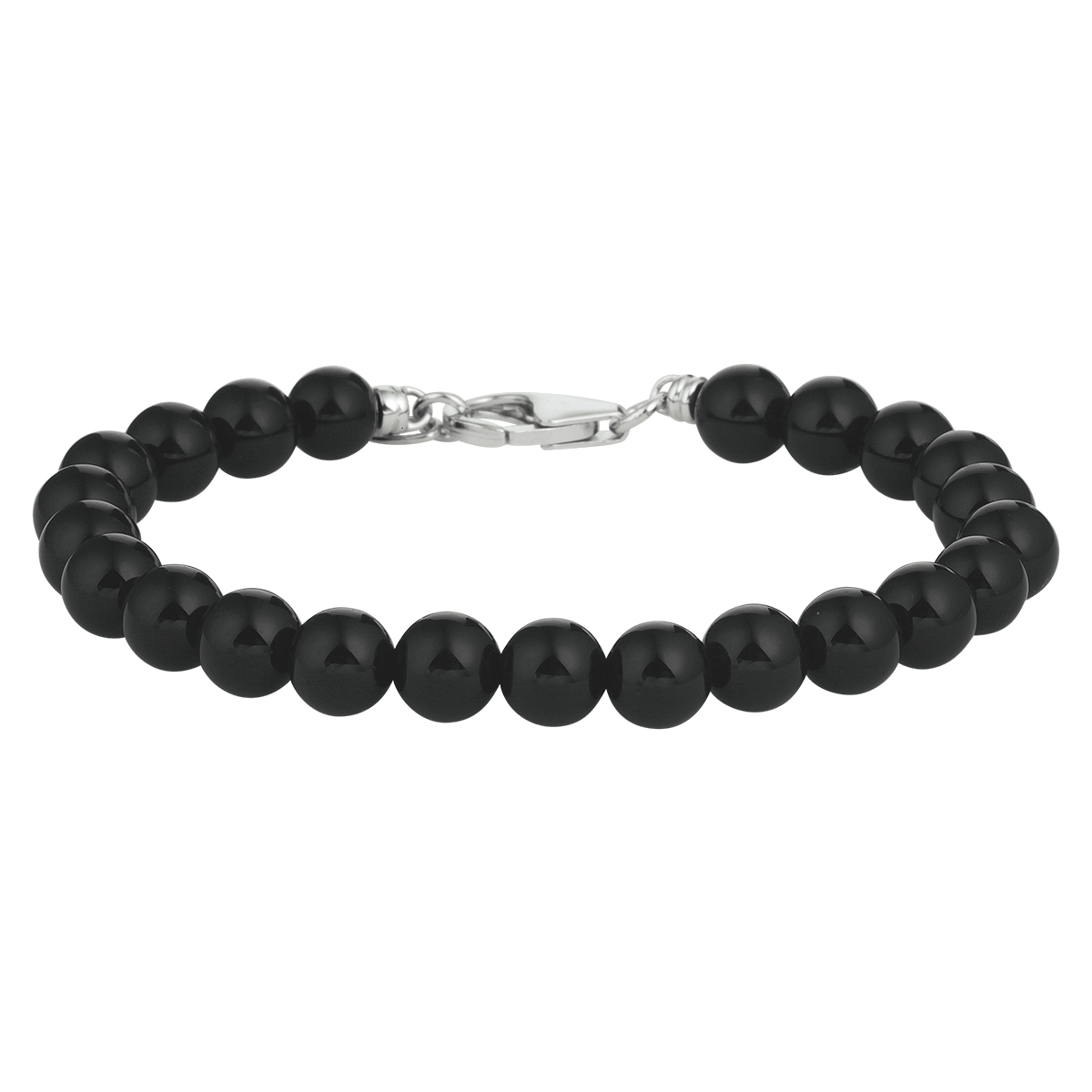 De Kralenarmband onyx van 6,3 mm biedt een stijlvolle uitstraling met zijn rhodium plating en glanzende afwerking. Met een verstelbare lengte van 16 + 3 cm, is het de ideale accessoire voor elke gelegenheid. Draag het solo of combineer met andere armbanden voor een trendy look.