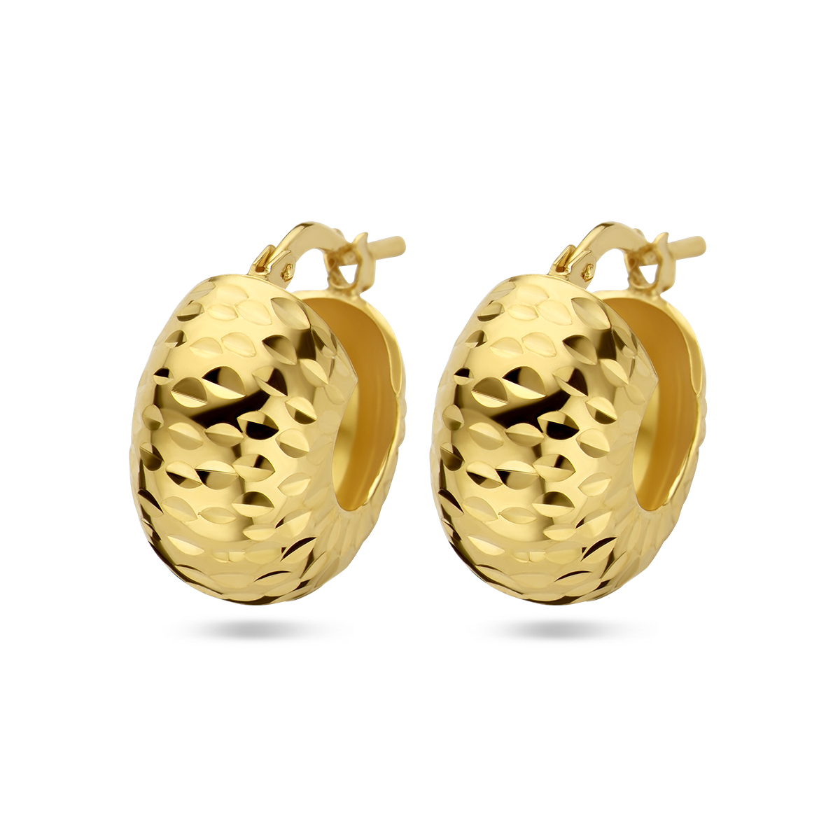 Vergulden Oorringen - Gediamanteerd, modelnummer 2103228, zijn prachtige creolen van zilver met een goudkleurige glans. Deze sieraden hebben een breedte van 9 mm, een diameter van 16 mm en een juweelmaat van 17. Draag deze elegante oorringen bij zowel casual als formele outfits voor een verfijnde look.