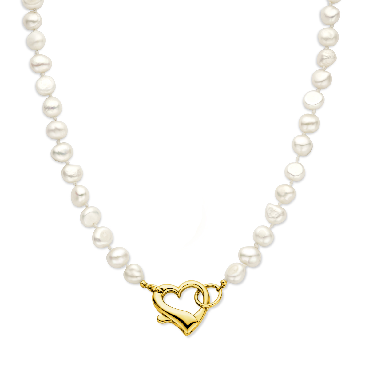 Verguld op 925 zilveren collier uitgevoerd met parels en een hart slot. Het collier heeft een draaglengte van 45cm.