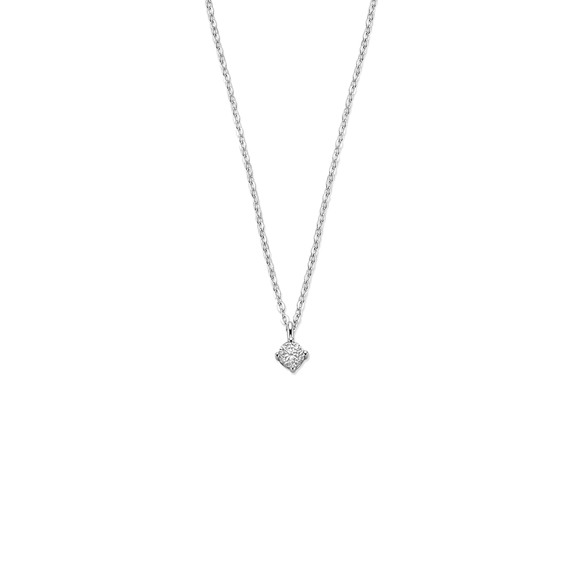 Gerhodineerd 925 zilveren collier uitgevoerd met zirkonia. Het collier heeft een draaglengte van 42cm met 3cm extensie.