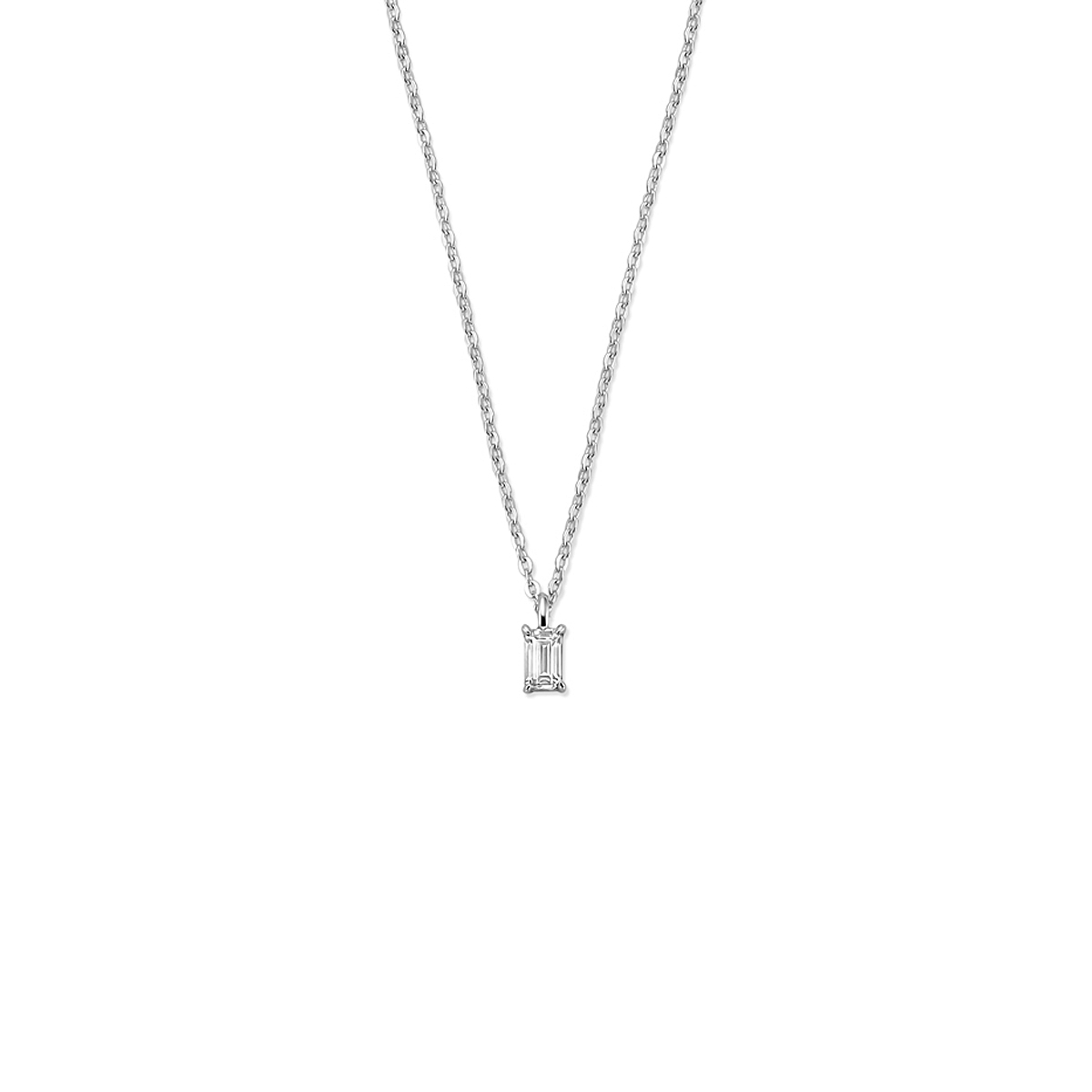 Gerhodineerd 925 zilveren collier uitgevoerd met zirkonia. Het collier heeft een draaglengte van 42cm met 3cm extensie.