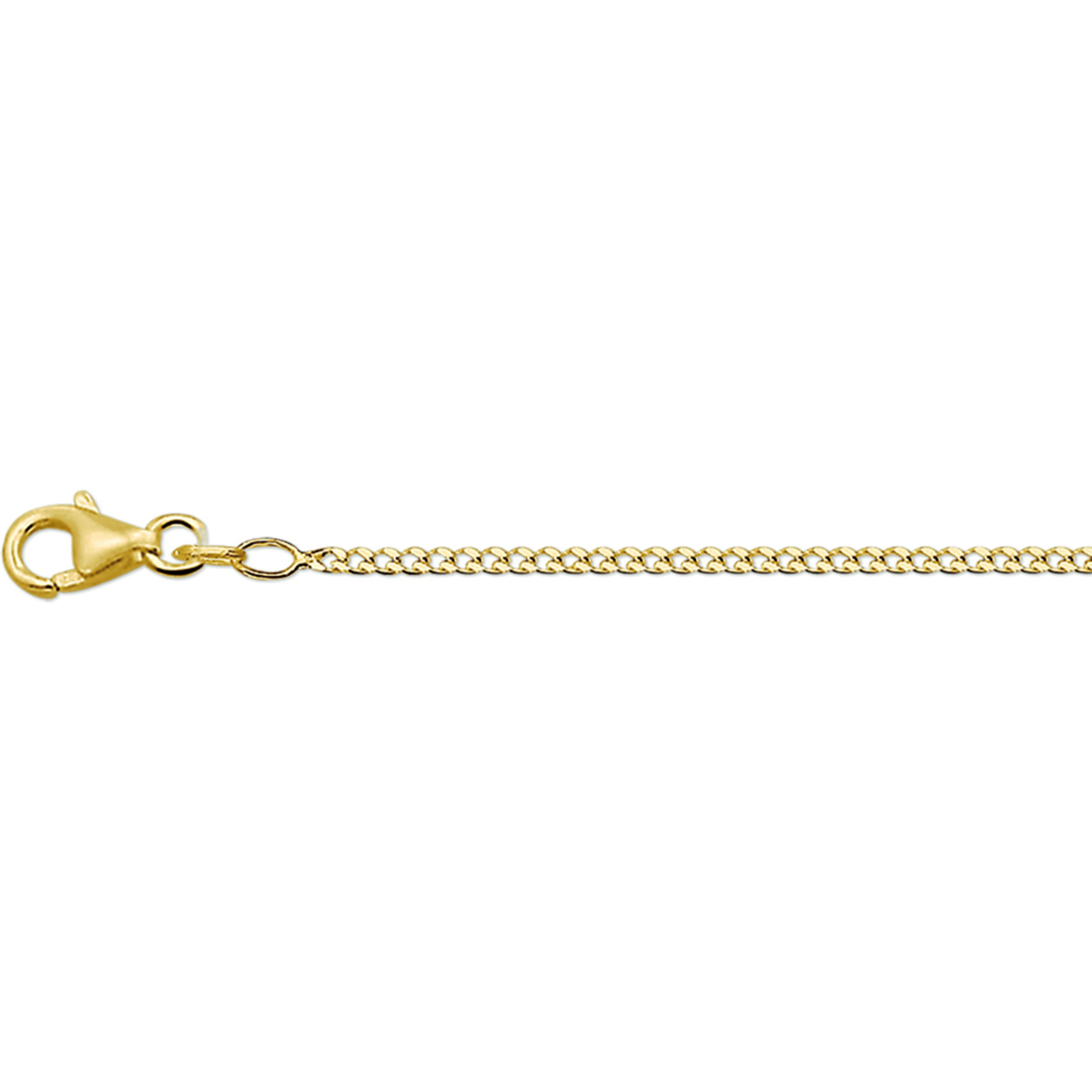 Geelgouden lengte-artikel met gourmette schakel. De schakelbreedte is 1.7mm.