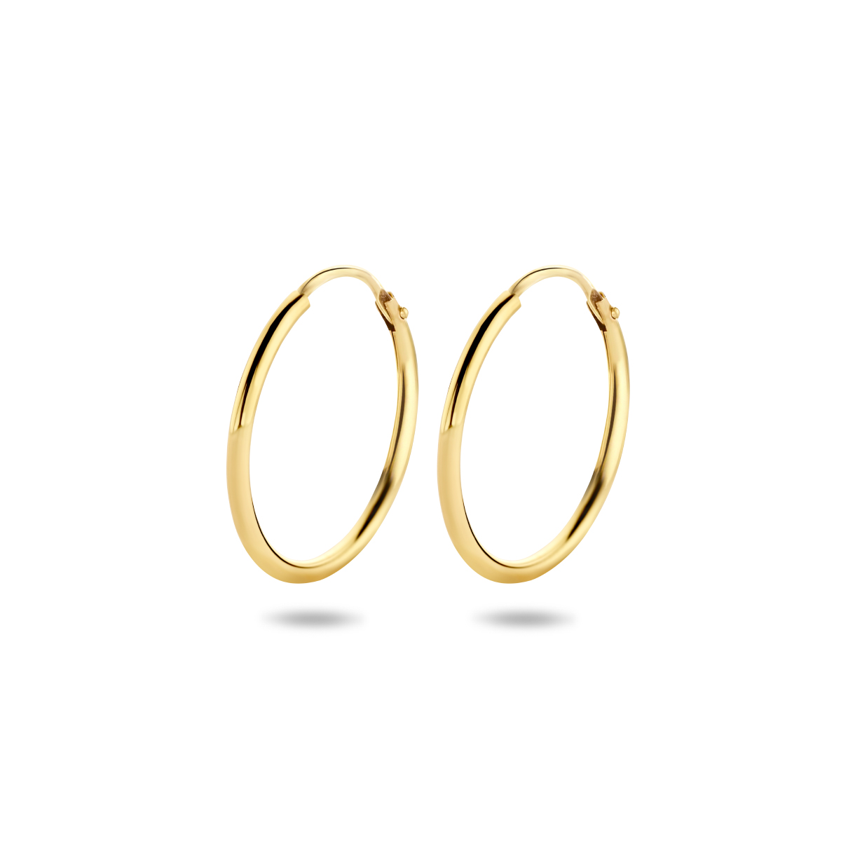 Geelgouden oorringen met een ronde buis en een scharnier-sluiting.