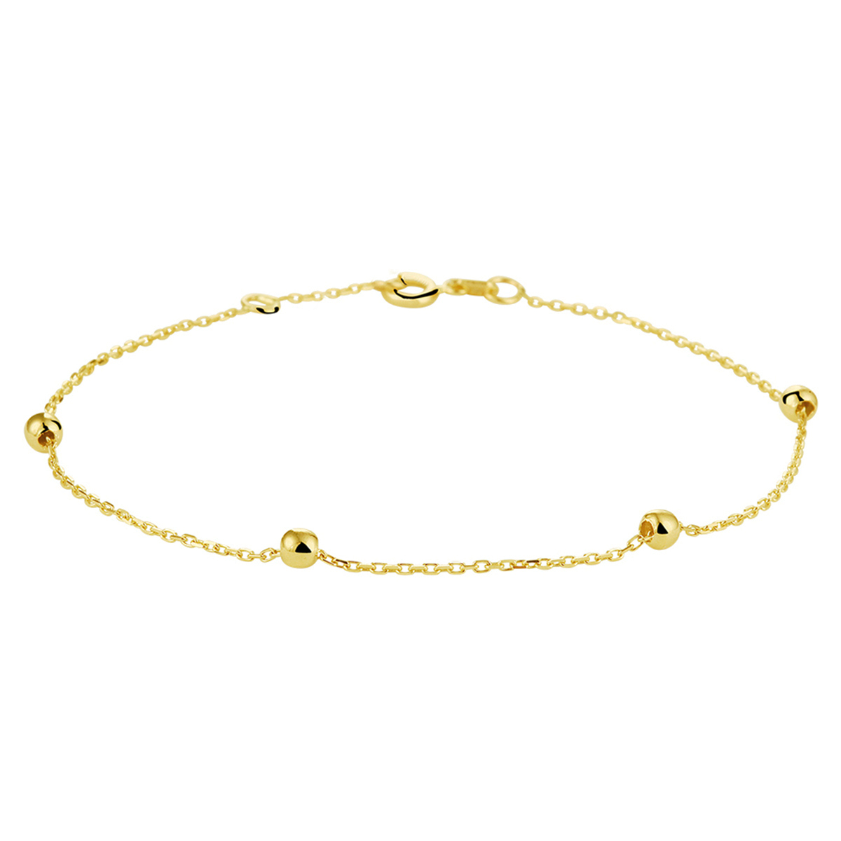 Geelgouden 1mm anker armband met draaglengtes van 17,5 cm 18,5 cm uitgevoerd met 4 bolletjes van 3mm. De armband is te combineren met bijpassende sieraden uit onze collectie.