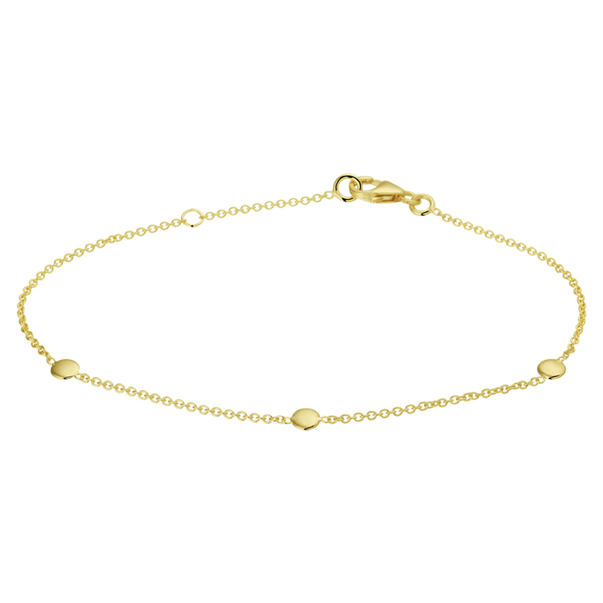 Geelgouden 1.2mm breed anker armband met een lengte van 17cm en een extensie van 2cm uitgevoerd met rondjes van 4mm.