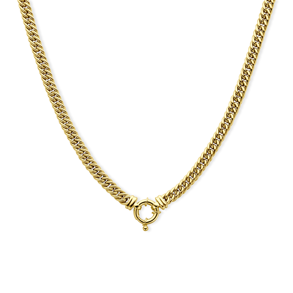 14k Geelgouden gourmet collier met een schakelbreedte van 5.8mm. Het collier heeft een draaglengte van 45cm en is uitgevoerd met een groot springslot.