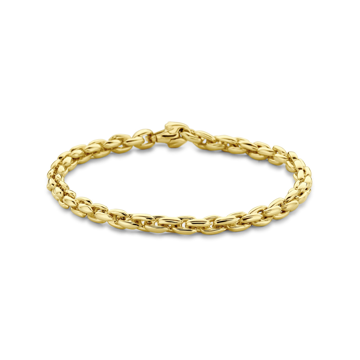 14k Geelgouden armband met een schakelbreedte van 4.5mm en een draaglengte van 19cm.