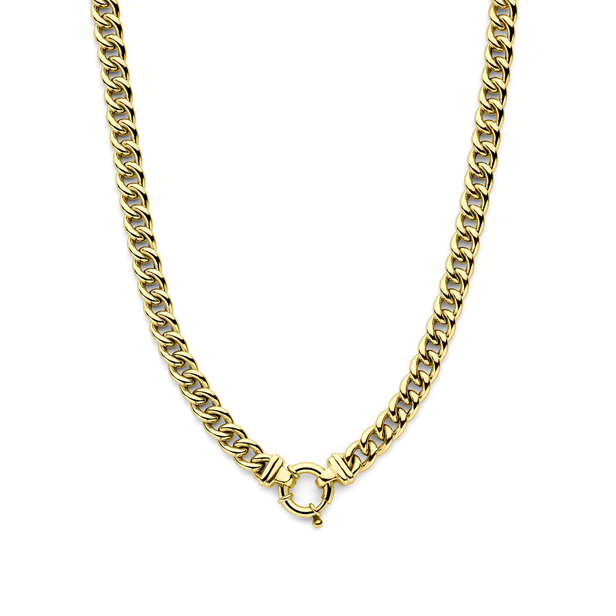 14k Geelgouden collier met een draaglengte van 45cm. De schakelbreedte is 7.7mm. Uitgevoerd met een groot veerslot.