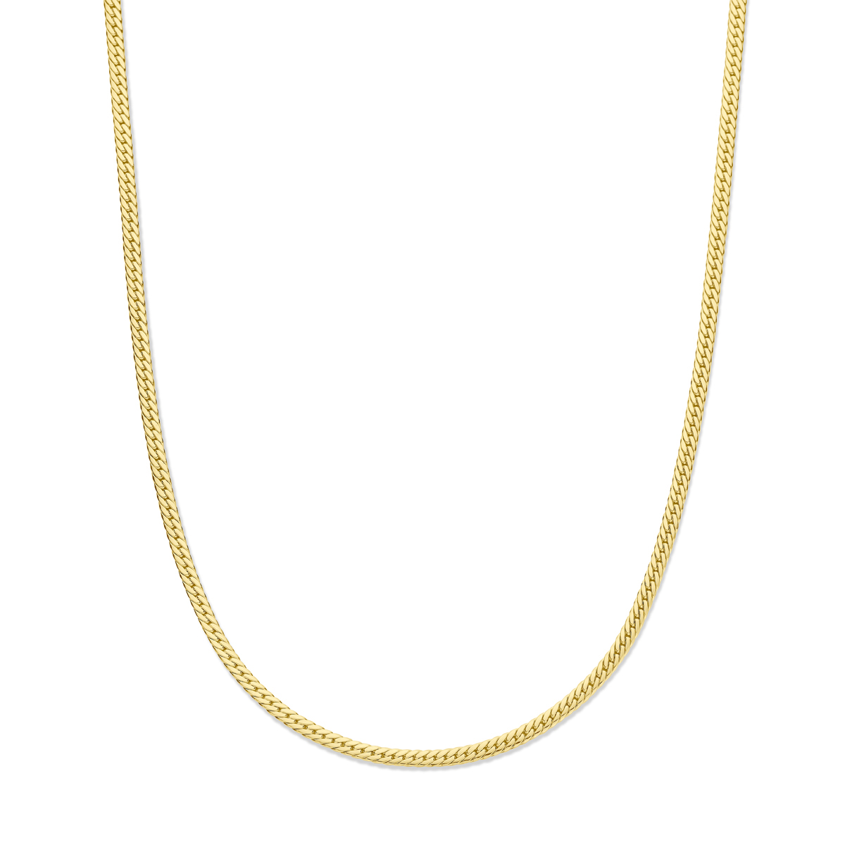 14k Geelgouden collier met een gourmette schakel van 3.4mm. Het collier heeft een draaglengte van 43cm en is uitgevoerd met karabijnsluiting.