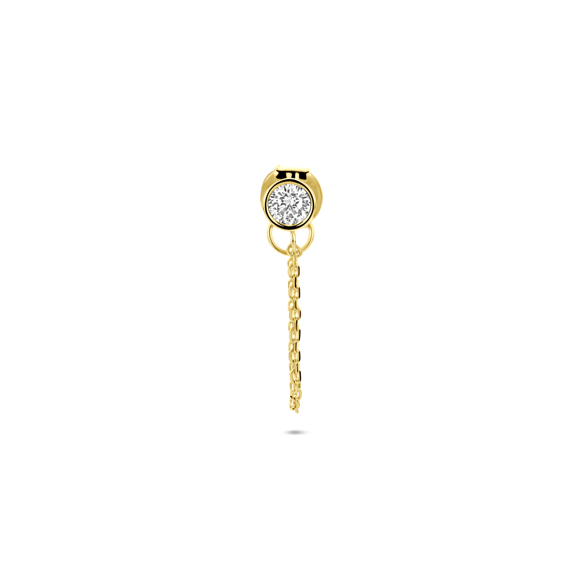 14k Geelgoud oorknop uitgevoerd met zirkonia. Met een diameter van 3.5mm. Deze oorsieraden worden per stuk verkocht ipv per paar.