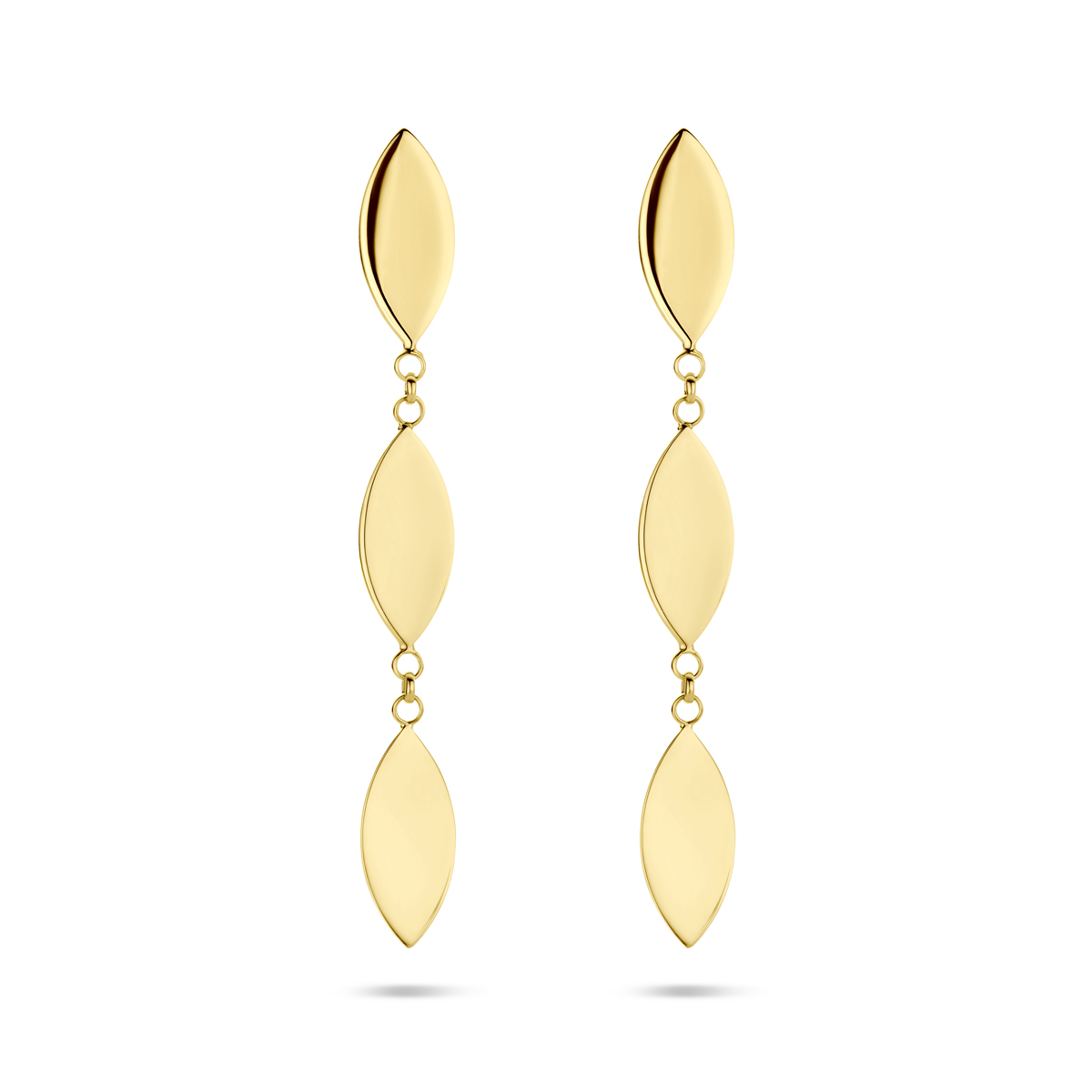 14k Geelgouden oorhangers met een totale hoogte van 37mm.