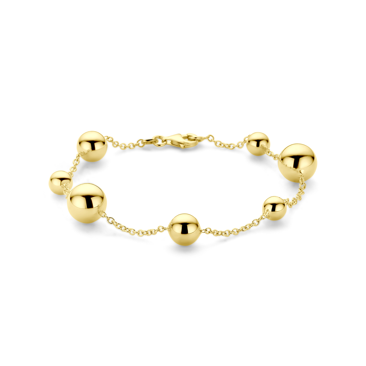 14k Geelgouden armband uitgevoerd met bolletjes. De armband heeft een draaglengte van 19cm. Uitgevoerd met karabijnsluiting.