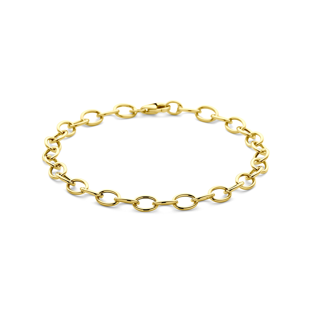 14k Geelgouden armband met een draaglengte van 19cm en een schakelbreedte van 5.5mm. Uitgevoerd met karabijnsluiting.